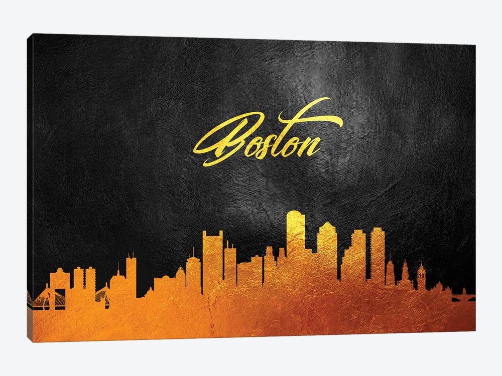 Boston Massachusetts Gold Skyline by Adrian Baldovino 1-piece Canvas Print
