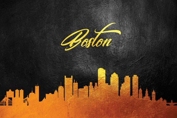 Typography: Boston Massachusetts Gold Skyline by Adrian Baldovino