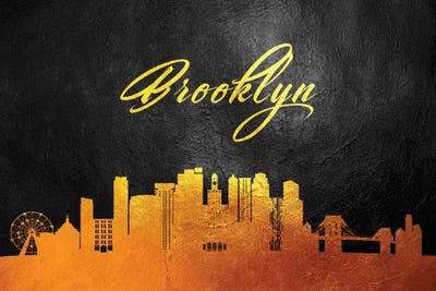 Brooklyn New York Gold Skyline by Adrian Baldovino framed wall art