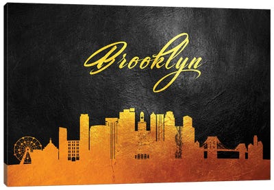 Brooklyn New York Gold Skyline Canvas Art Print - Adrian Baldovino