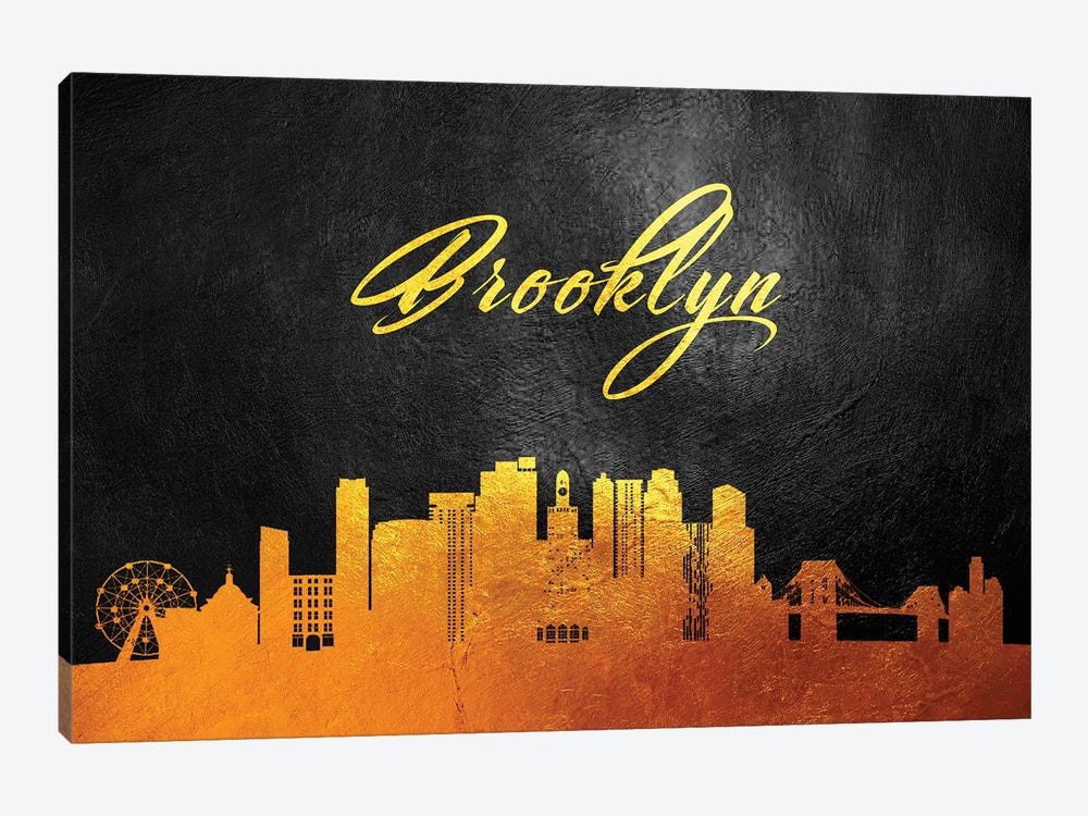 Brooklyn New York Gold Skyline by Adrian Baldovino 1-piece Canvas Art