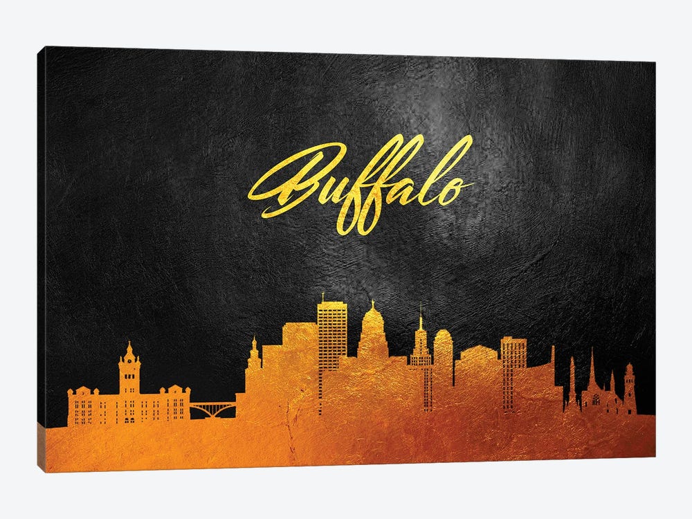 Buffalo New York Gold Skyline by Adrian Baldovino 1-piece Canvas Wall Art