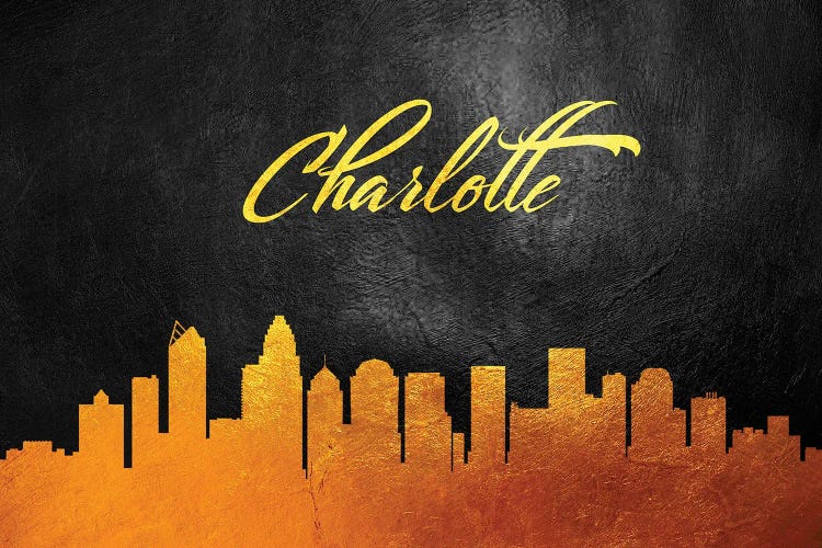 Charlotte North Carolina Gold Skyline by Adrian Baldovino wall art