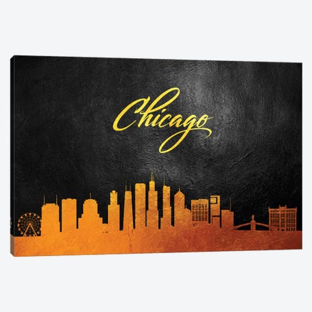 Chicago Illinois Gold Skyline Canvas Print #ABV343} by Adrian Baldovino Canvas Artwork