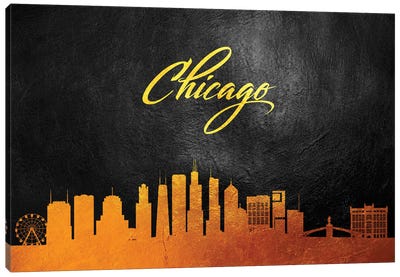 Chicago Illinois Gold Skyline Canvas Art Print - Chicago Skylines