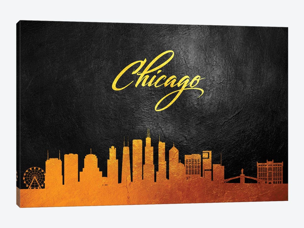 Chicago Illinois Gold Skyline by Adrian Baldovino 1-piece Canvas Art Print