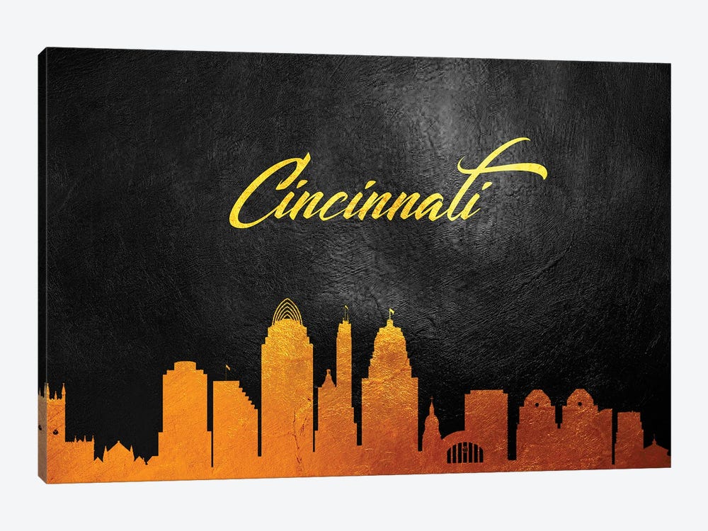 Cincinnati Ohio Gold Skyline by Adrian Baldovino 1-piece Canvas Art