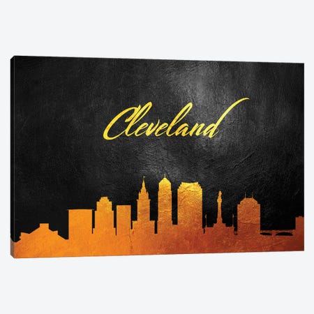 Cleveland Ohio Gold Skyline Canvas Print #ABV345} by Adrian Baldovino Canvas Print