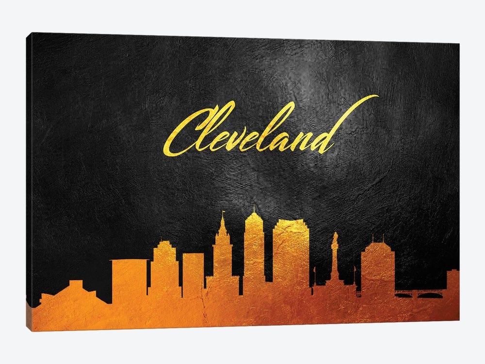 Cleveland Ohio Gold Skyline by Adrian Baldovino 1-piece Canvas Art Print