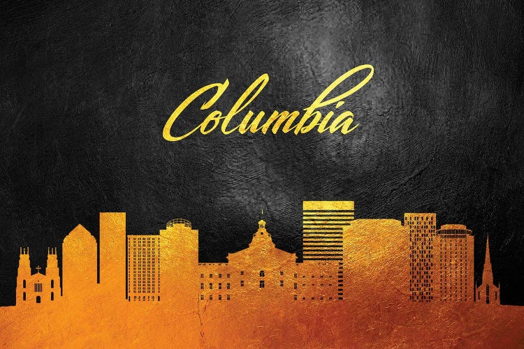 Columbia South Carolina Gold Skyline by Adrian Baldovino wall art