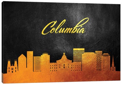 Columbia South Carolina Gold Skyline Canvas Art Print - South Carolina Art