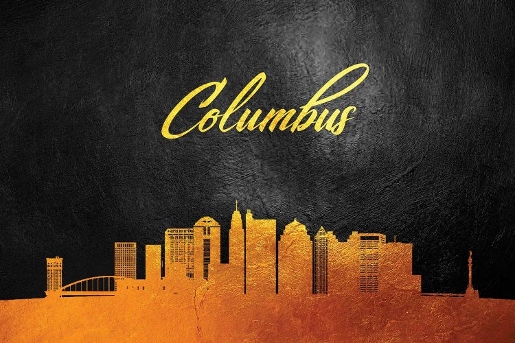 Columbus Ohio Gold Skyline by Adrian Baldovino wall art