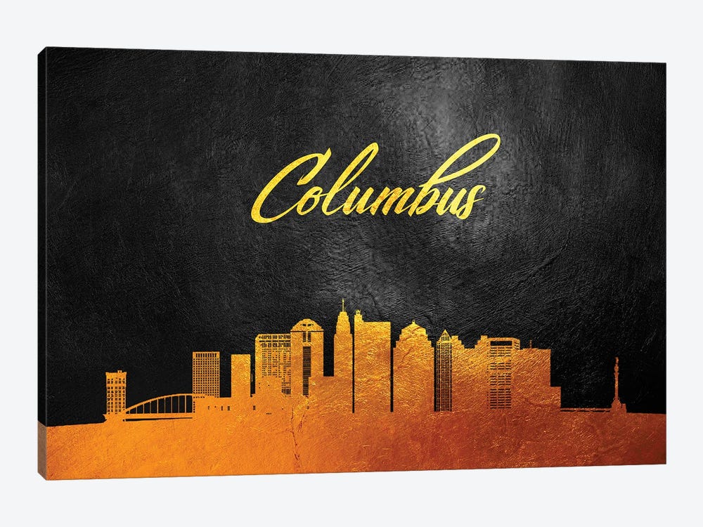 Columbus Ohio Gold Skyline by Adrian Baldovino 1-piece Canvas Art
