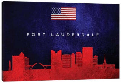 Fort Lauderdale Florida Skyline Canvas Art Print - American Flag Art