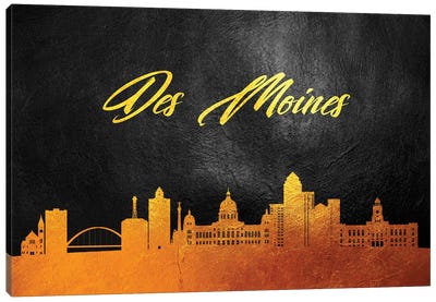 Des Moines Iowa Gold Skyline Canvas Art Print - Des Moines