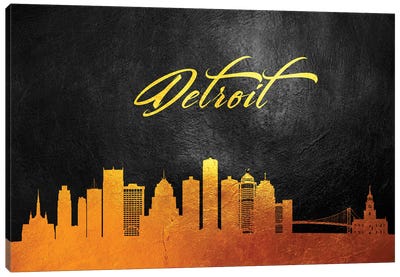 Detroit Michigan Gold Skyline Canvas Art Print - Detroit Skylines