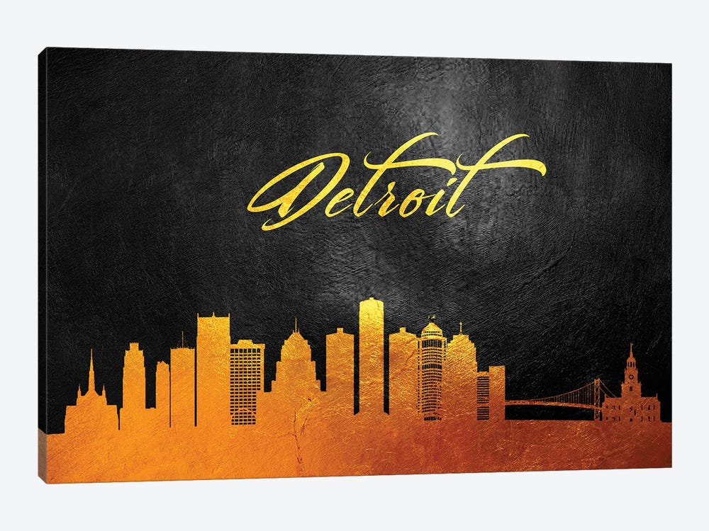 Detroit Michigan Gold Skyline by Adrian Baldovino 1-piece Canvas Print
