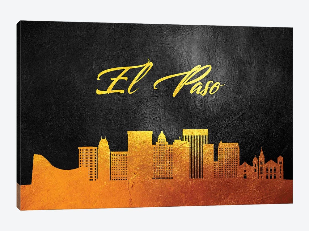 El Paso Texas Gold Skyline by Adrian Baldovino 1-piece Canvas Wall Art