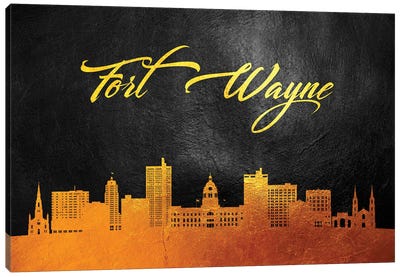 Fort Wayne Indiana Gold Skyline Canvas Art Print - Adrian Baldovino