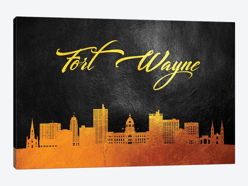 Fort Wayne Indiana Gold Skyline by Adrian Baldovino 1-piece Canvas Art
