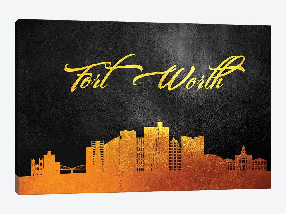 Fort Worth Texas Gold Skyline by Adrian Baldovino 1-piece Canvas Print