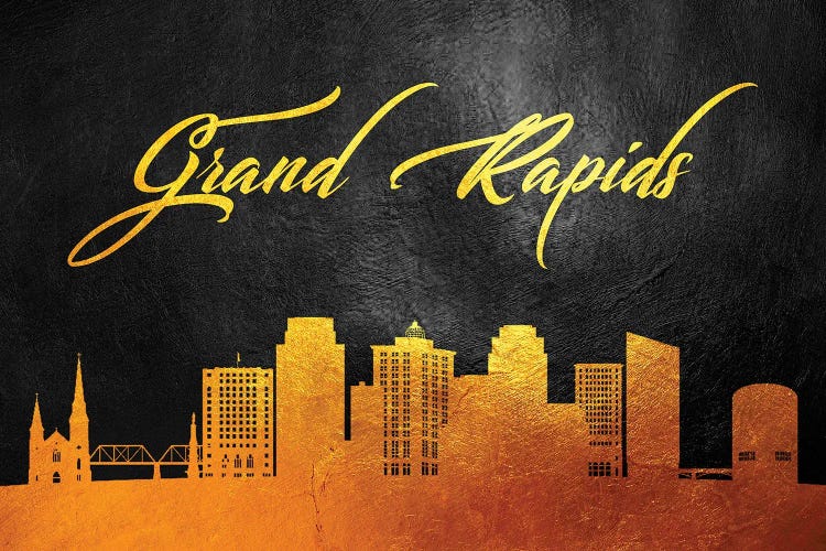 Grand Rapids Michigan Gold Skyline by Adrian Baldovino wall art
