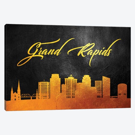 Grand Rapids Michigan Gold Skyline Canvas Print #ABV359} by Adrian Baldovino Canvas Print