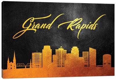 Grand Rapids Michigan Gold Skyline Canvas Art Print - Michigan Art