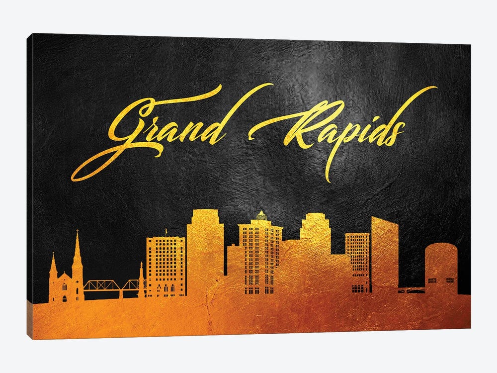 Grand Rapids Michigan Gold Skyline by Adrian Baldovino 1-piece Canvas Wall Art