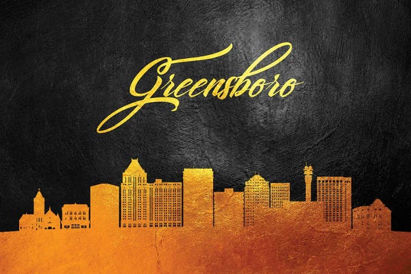 North Carolina: Greensboro North Carolina Gold Skyline by Adrian Baldovino