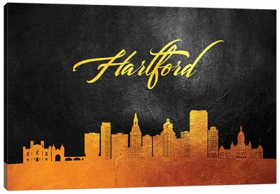 Hartford Connecticut Gold Skyline Canvas Art Print - Connecticut Art
