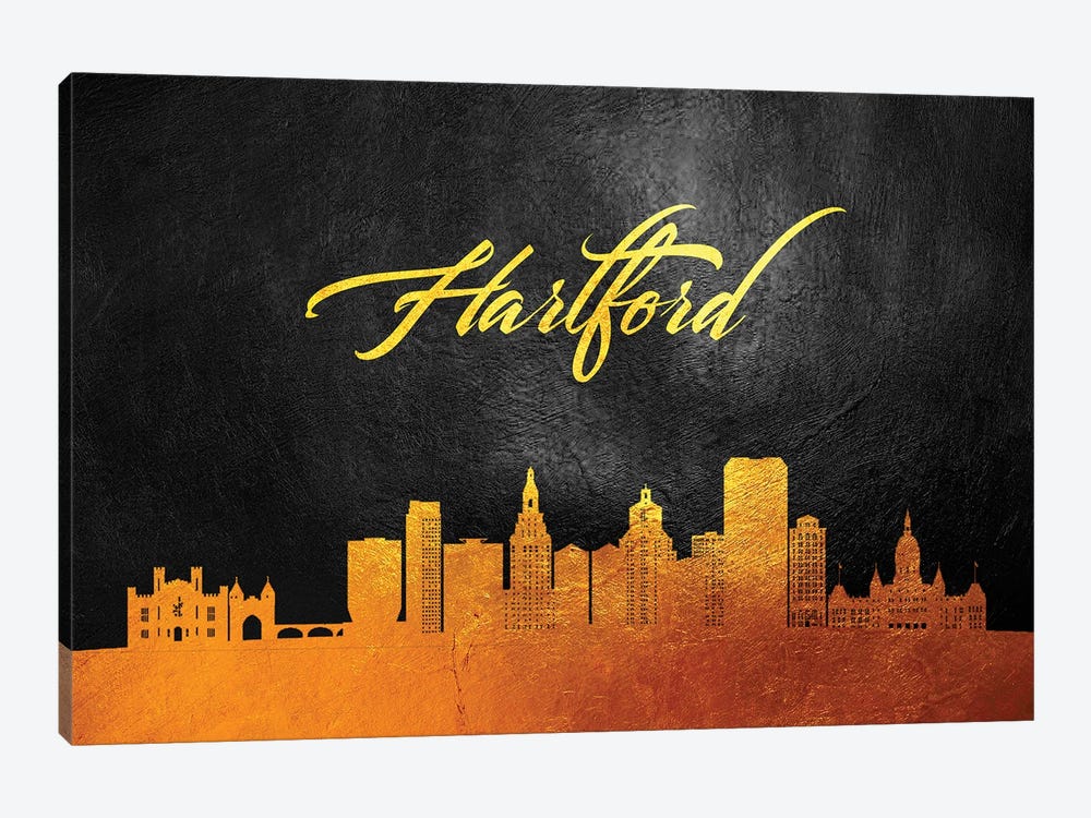 Hartford Connecticut Gold Skyline by Adrian Baldovino 1-piece Canvas Art Print