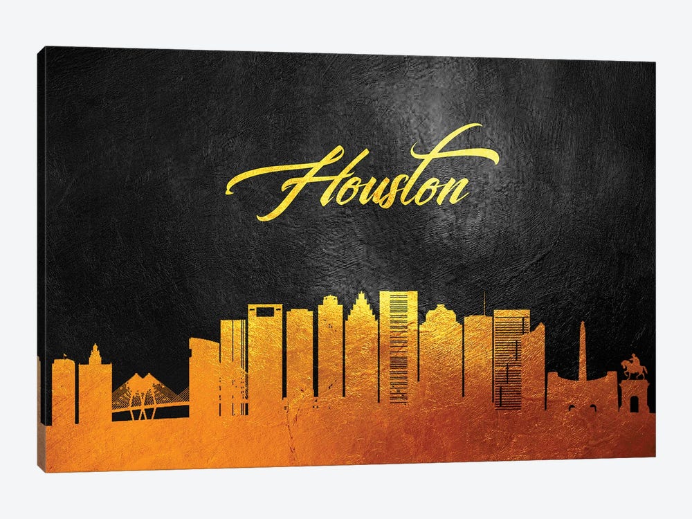 Houston Texas Gold Skyline by Adrian Baldovino 1-piece Canvas Art