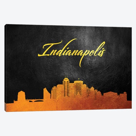 Indianapolis Indiana Gold Skyline Canvas Print #ABV363} by Adrian Baldovino Canvas Wall Art