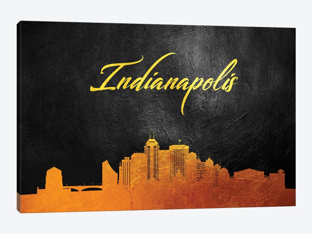 Indianapolis Indiana Gold Skyline by Adrian Baldovino 1-piece Canvas Art Print