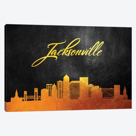 Jacksonville Florida Gold Skyline Canvas Print #ABV364} by Adrian Baldovino Canvas Art Print