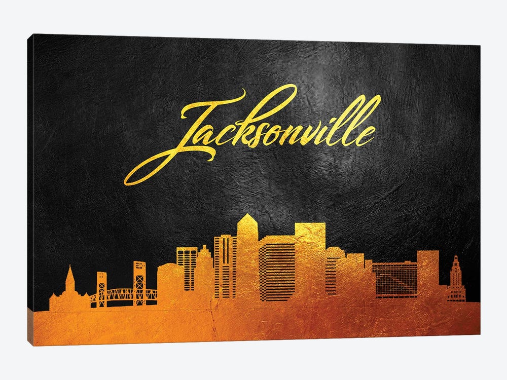 Jacksonville Florida Gold Skyline by Adrian Baldovino 1-piece Canvas Artwork