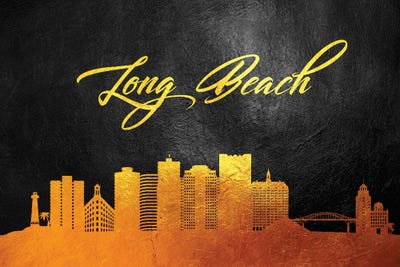Long Beach California Gold Skyline by Adrian Baldovino framed canvas print