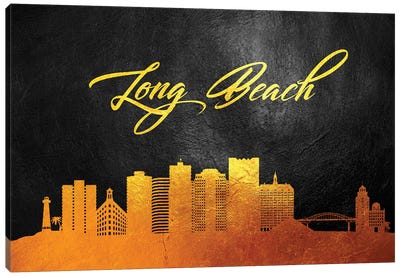 Long Beach California Gold Skyline Canvas Art Print
