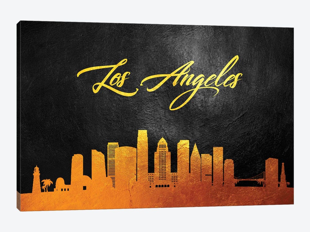 Los Angeles California Gold Skyline by Adrian Baldovino 1-piece Canvas Wall Art