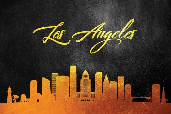 Typography: Los Angeles California Gold Skyline by Adrian Baldovino