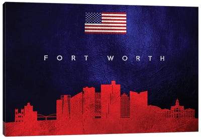Fort Worth Texas Skyline Canvas Art Print - American Flag Art