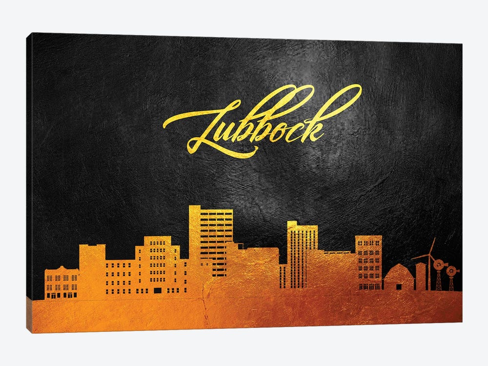 Lubbock Texas Gold Skyline by Adrian Baldovino 1-piece Art Print