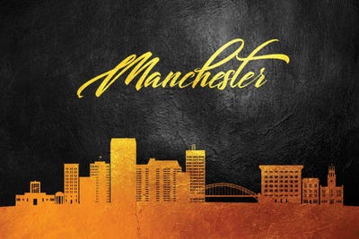 Manchester New Hampshire Gold Skline by Adrian Baldovino framed wall art