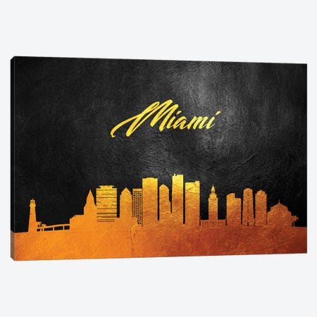 Miami Florida Gold Skyline Canvas Print #ABV373} by Adrian Baldovino Canvas Art Print