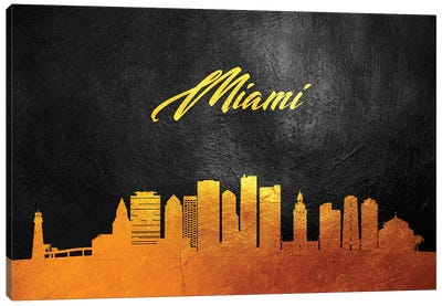 Miami Florida Gold Skyline Canvas Art Print - Miami Art