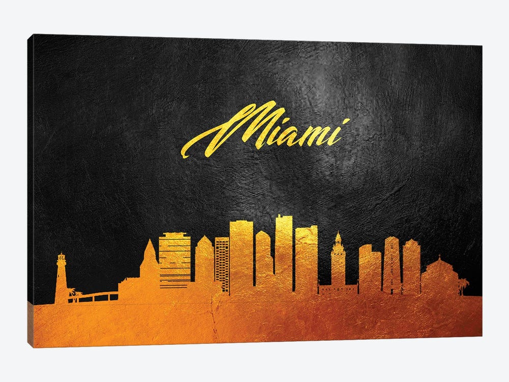 Miami Florida Gold Skyline by Adrian Baldovino 1-piece Canvas Wall Art