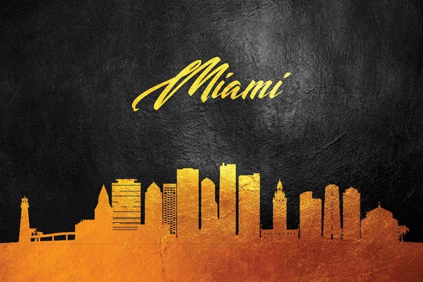Miami Skylines: Miami Florida Gold Skyline by Adrian Baldovino