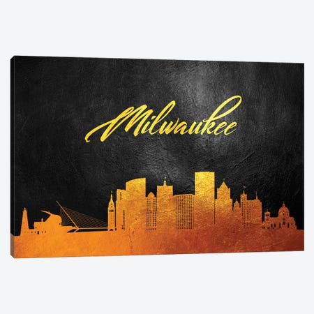 Milwaukee Wisconsin Gold Skyline Canvas Print #ABV374} by Adrian Baldovino Canvas Artwork