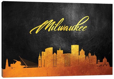 Milwaukee Wisconsin Gold Skyline Canvas Art Print - Milwaukee Art